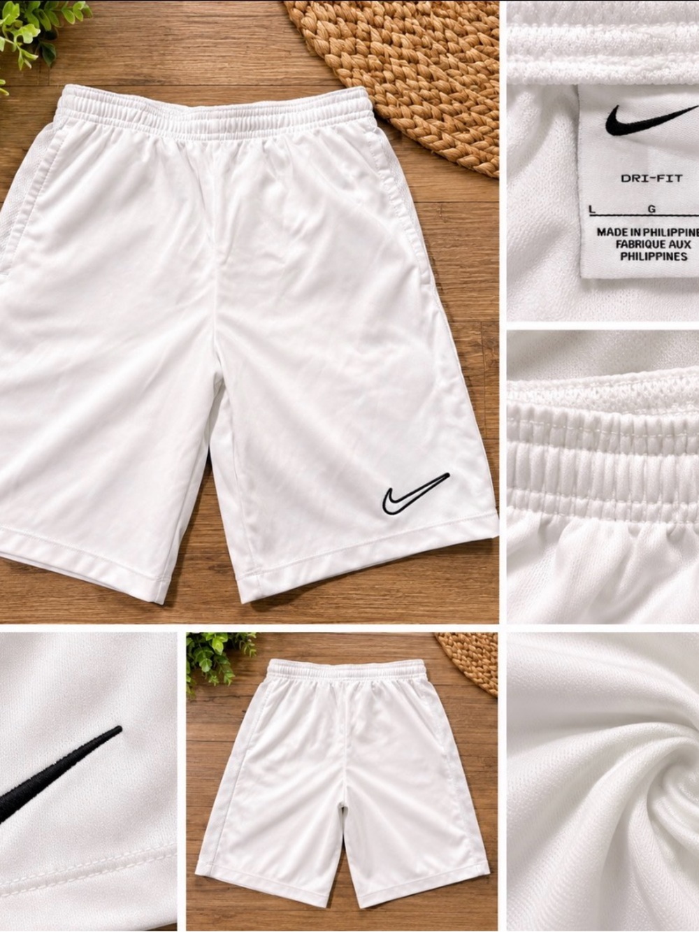 Nike White Men’s Athletic Dri-FIT Shorts with Black Swoosh